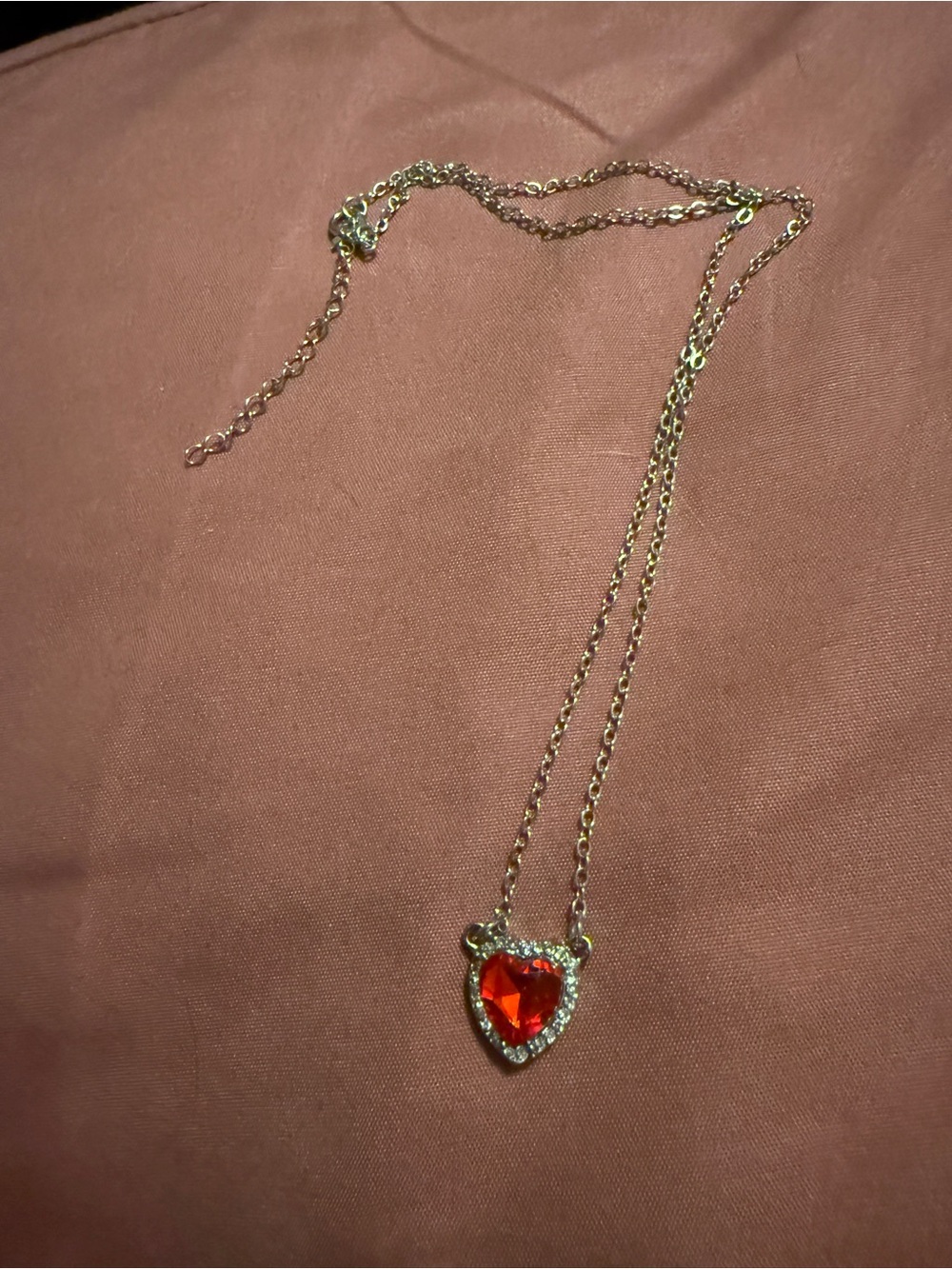 Silver Chain Necklace with Red Heart Pendant